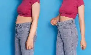 Before and after weight loss comparison.