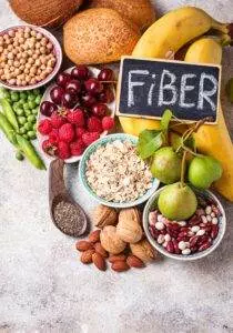 High-fiber foods assortment with sign 