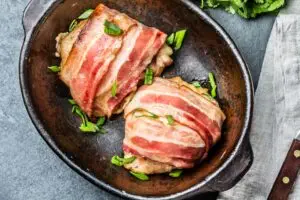 Chicken wrapped in bacon. Keto recipe.