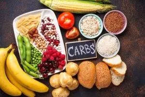 Assorted high-carbohydrate foods with 