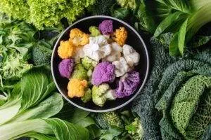 Assorted fresh colorful cruciferous vegetables. Keto.