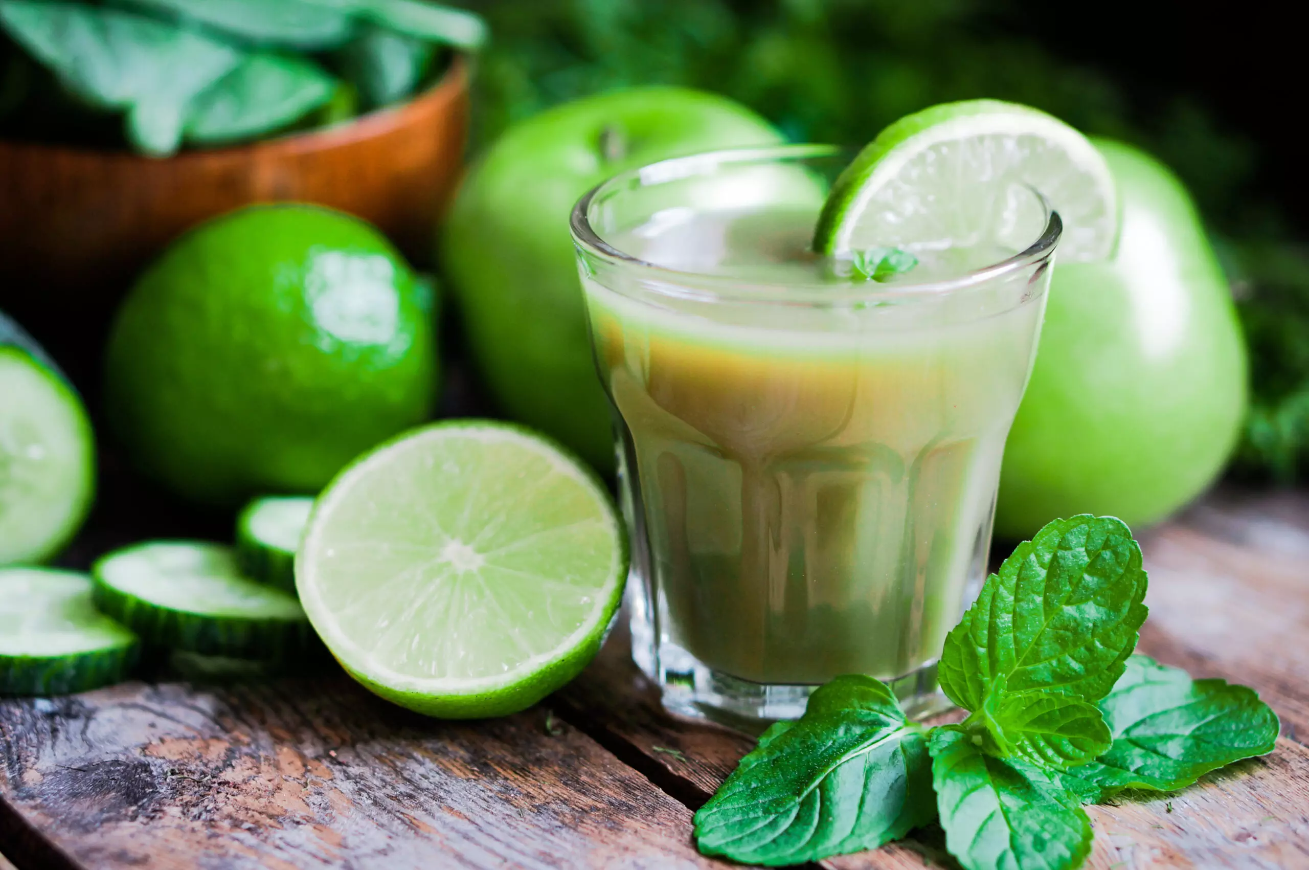 Fresh lime juice with mint leaves.
